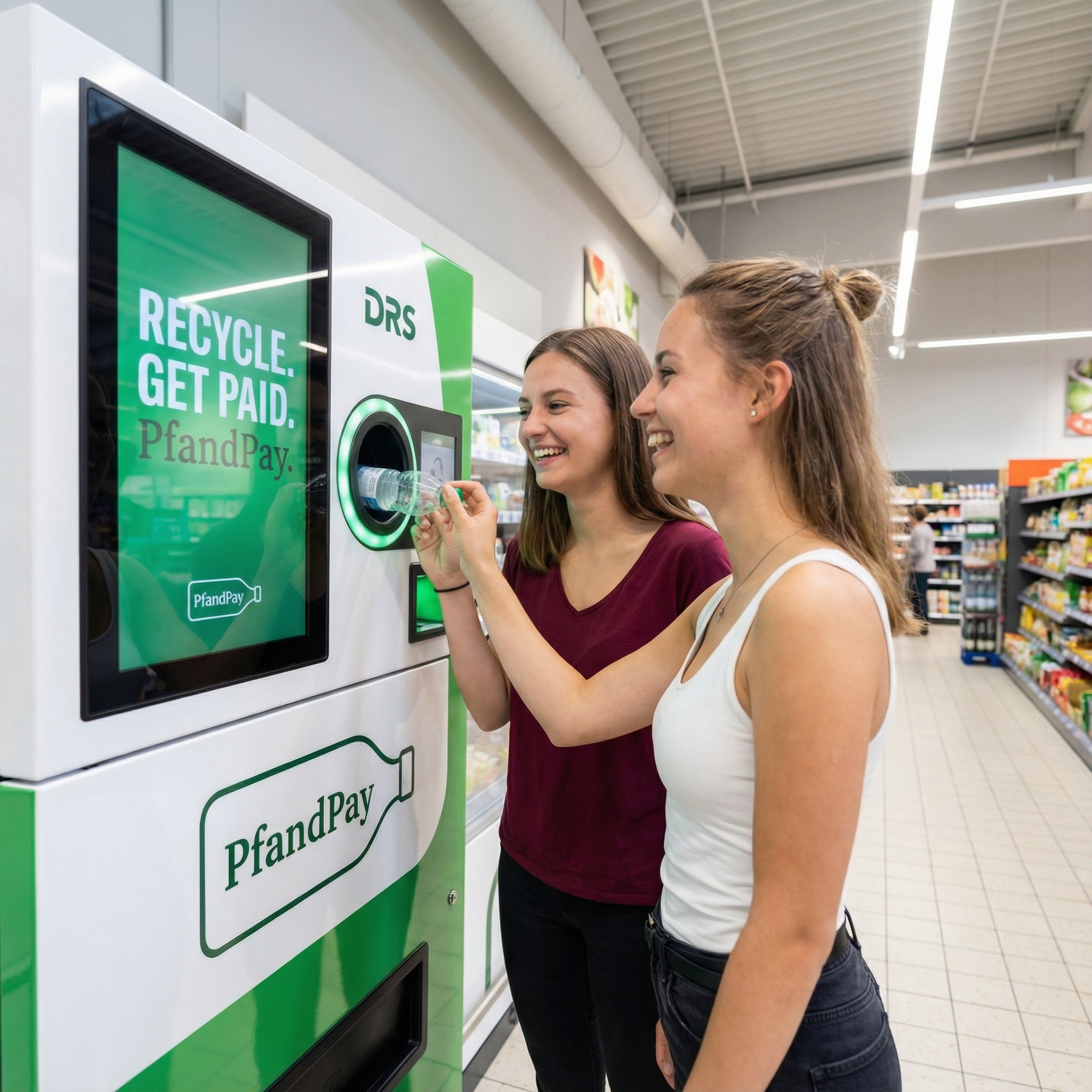 Two women returning bottles